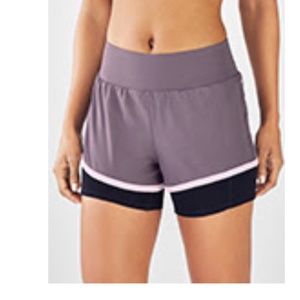Fabletics Olesia Double Layer Athletic Shorts, Small, Purple, Pink, Black, NWT
